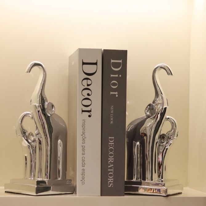 Silver Elephant Bookend Set – Luxury Modern Decor